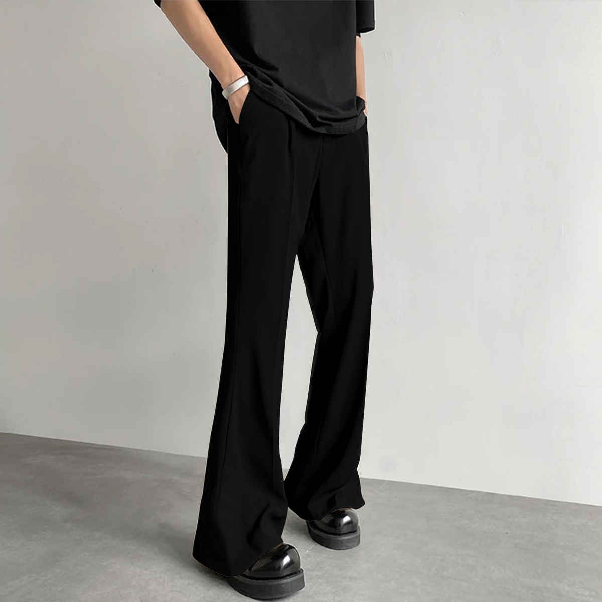 FTX Men's Loose Fit Solid Formal Bell Bottom Trouser | Black - 28