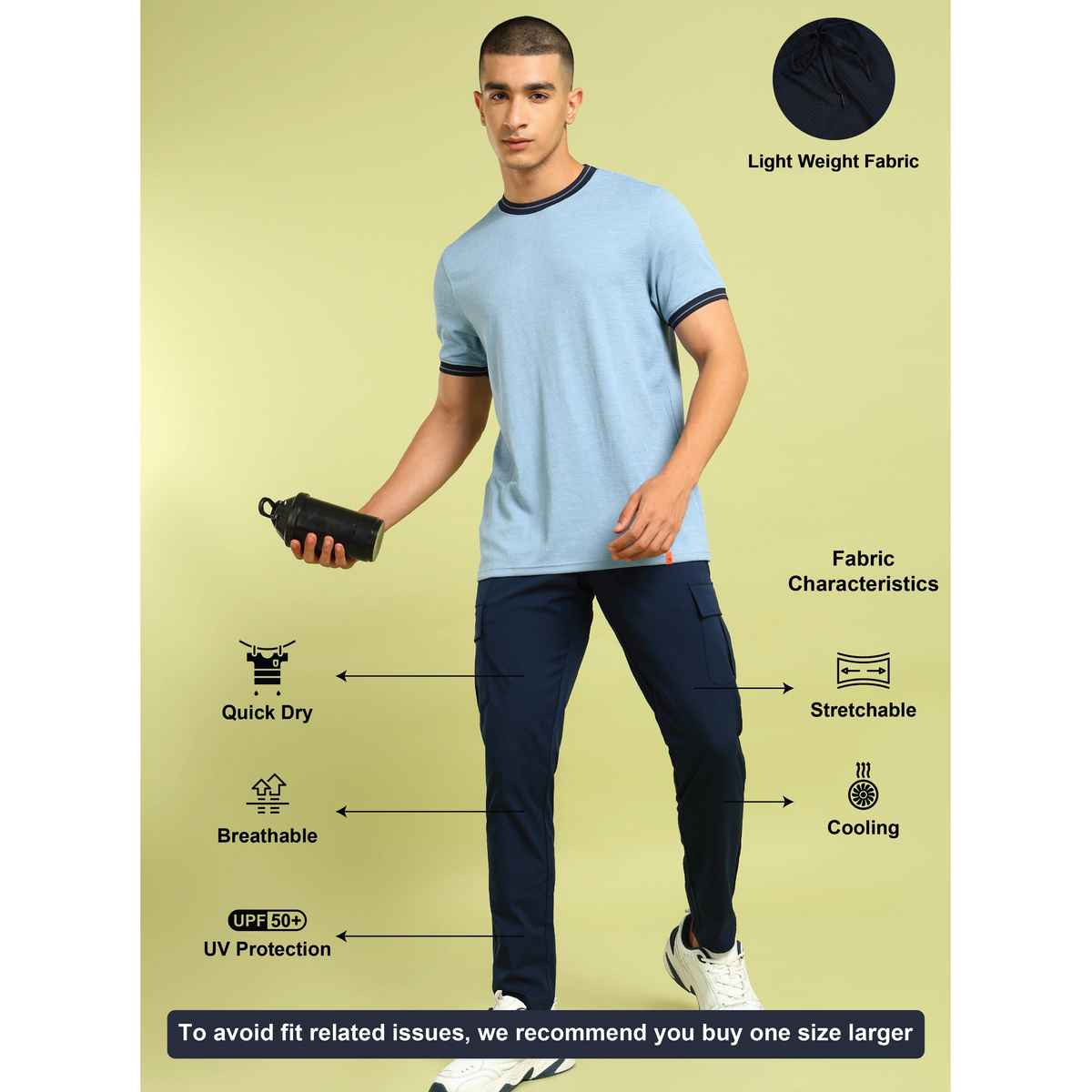 Technosport Men Poly Solid Relax Fit Sports Cargo Trackpants with TS FLEXI | Navy | 2XL