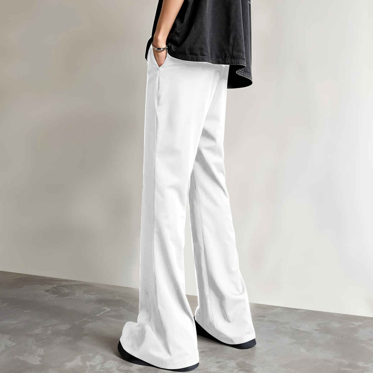 FTX Men's Loose Fit Solid Formal Bell Bottom Trouser | White - 34