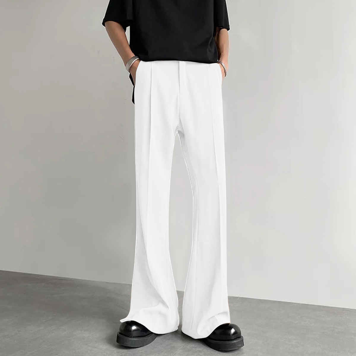 FTX Men's Loose Fit Solid Formal Bell Bottom Trouser | White - 34