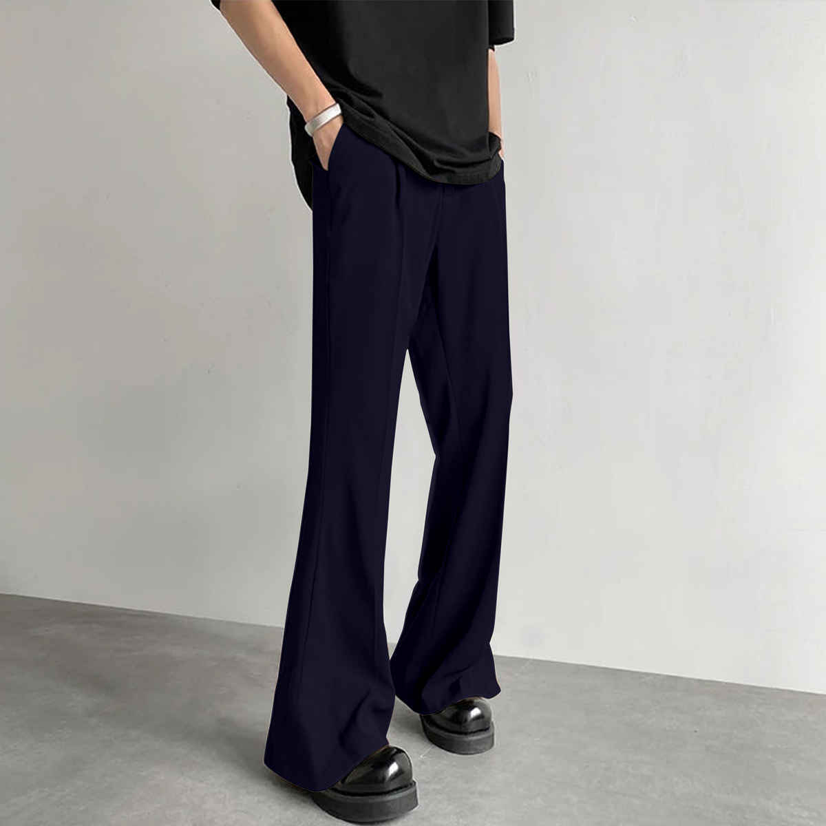 FTX Men's Loose Fit Solid Formal Bell Bottom Trouser | Blue - 30