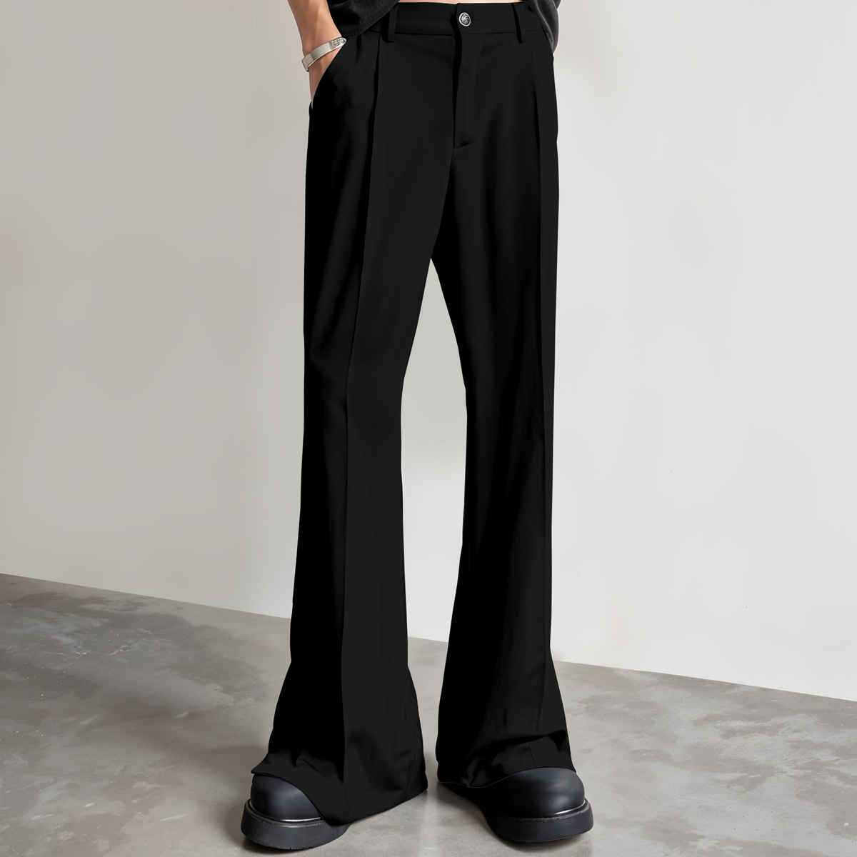 FTX Men's Loose Fit Solid Formal Bell Bottom Trouser | Black - 30