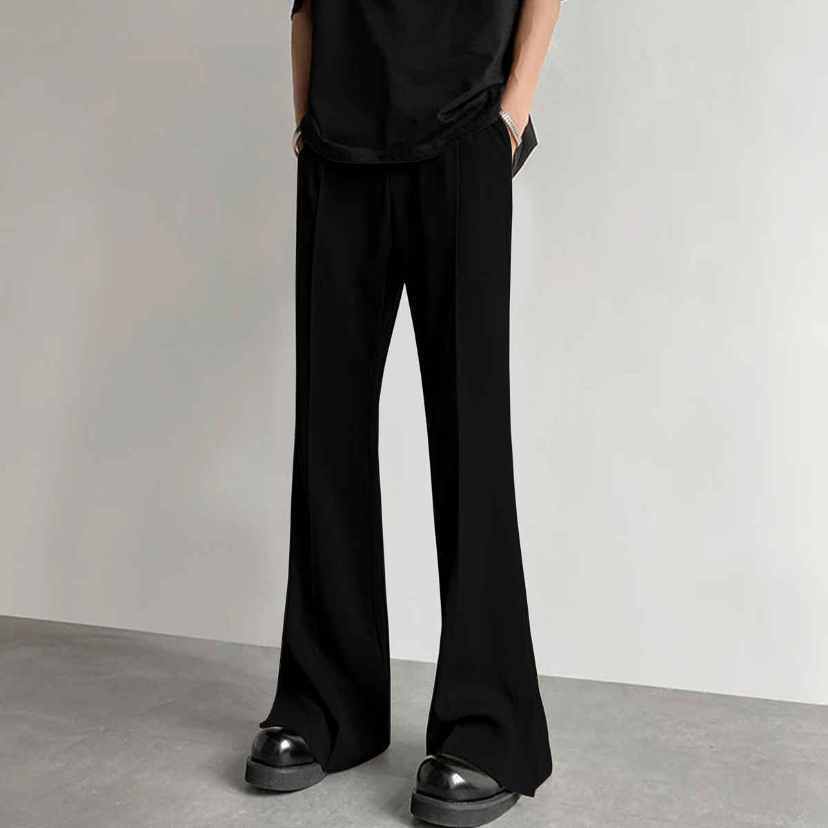 FTX Men's Loose Fit Solid Formal Bell Bottom Trouser | Black - 28