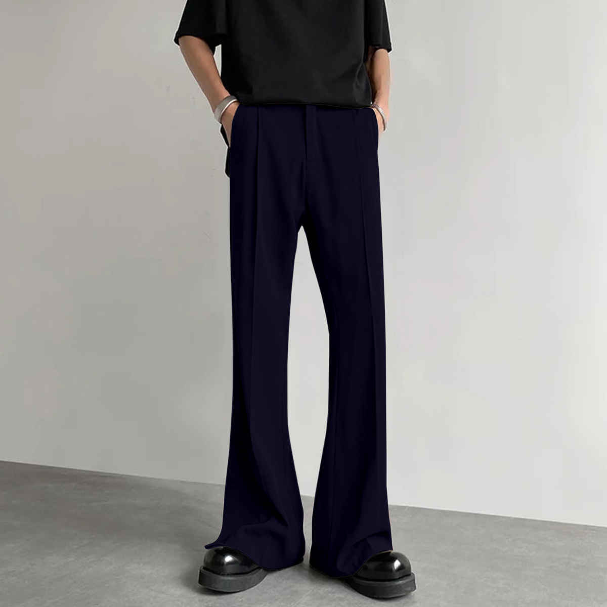 FTX Men's Loose Fit Solid Formal Bell Bottom Trouser | Blue - 36