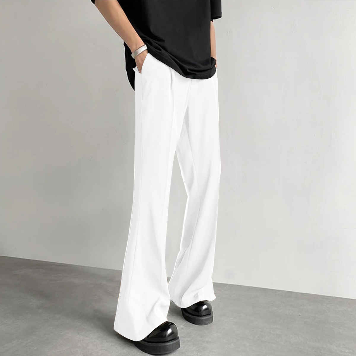 FTX Men's Loose Fit Solid Formal Bell Bottom Trouser | White - 34