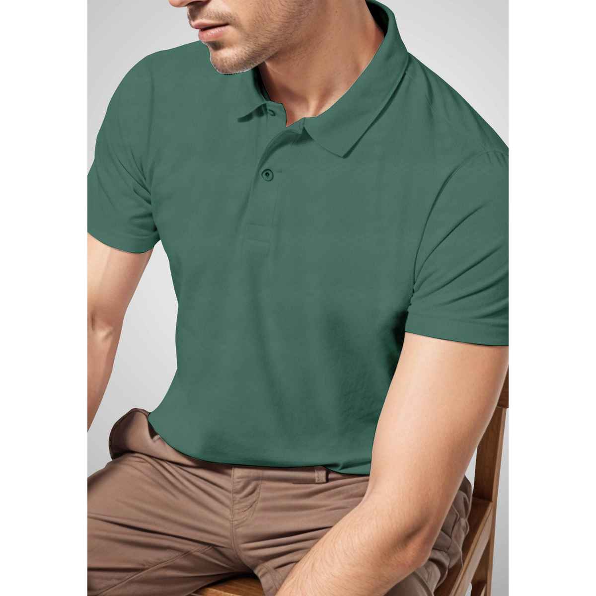 FTX Men s Solid Polo Neck Polyester Half Sleeve Casual T-shirt | Green | S