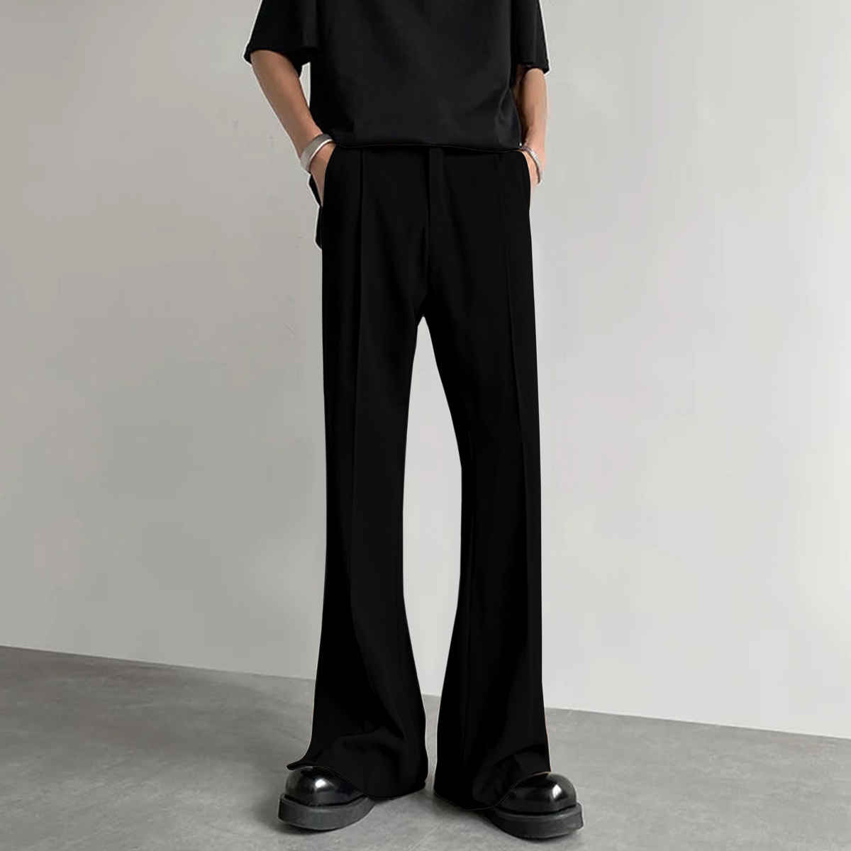 FTX Men's Loose Fit Solid Formal Bell Bottom Trouser | Black - 30