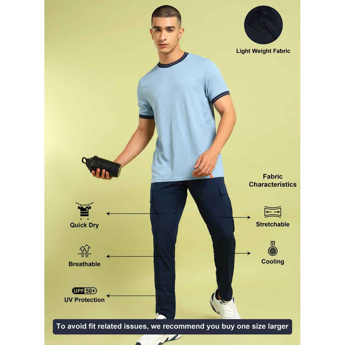Technosport Men Poly Solid Relax Fit Sports Cargo Trackpants with TS FLEXI | Navy | L