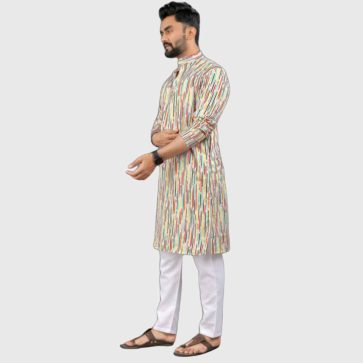 Allan Peter Men's Print Long Kurta - Multicolor | XL