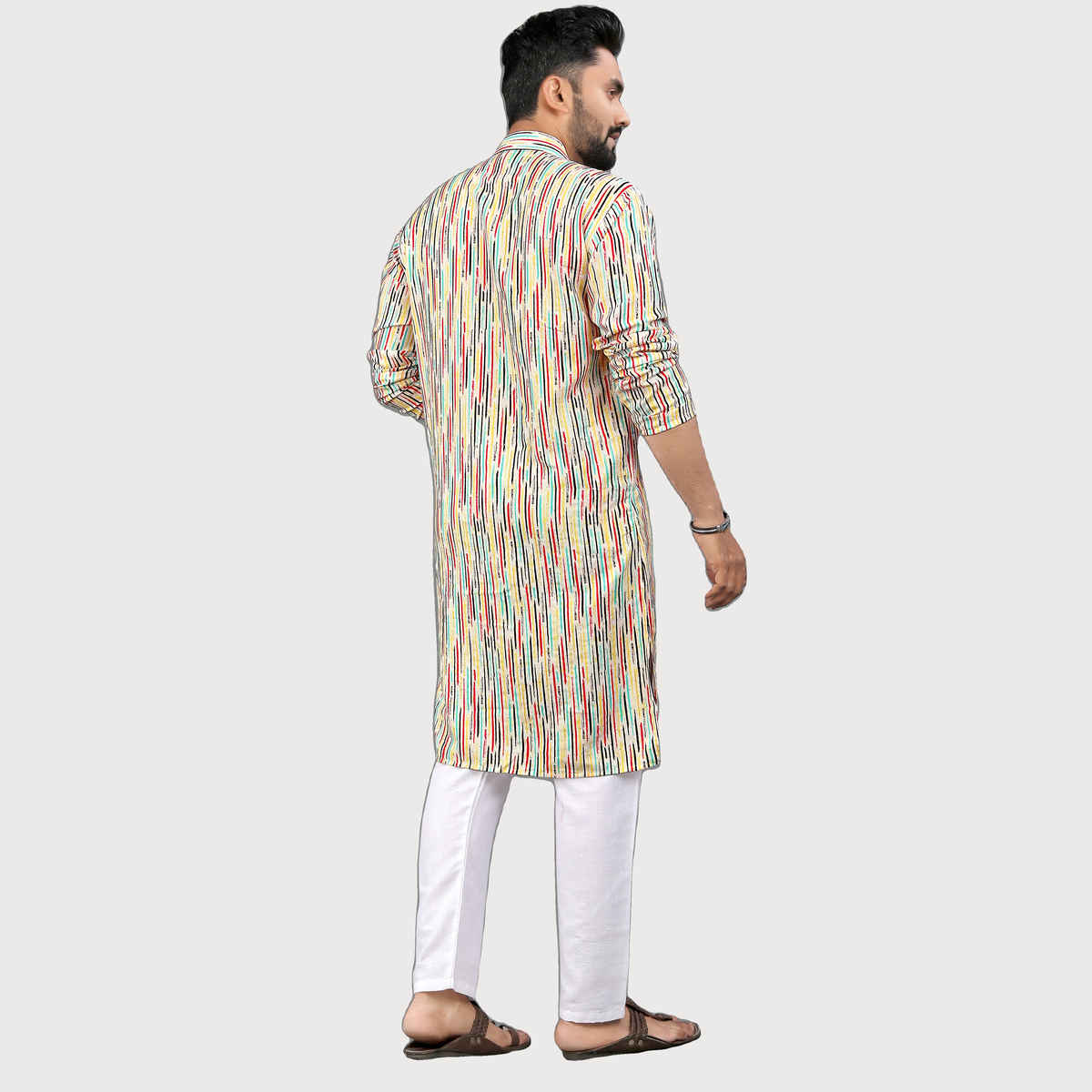 Allan Peter Men's Print Long Kurta - Multicolor | L
