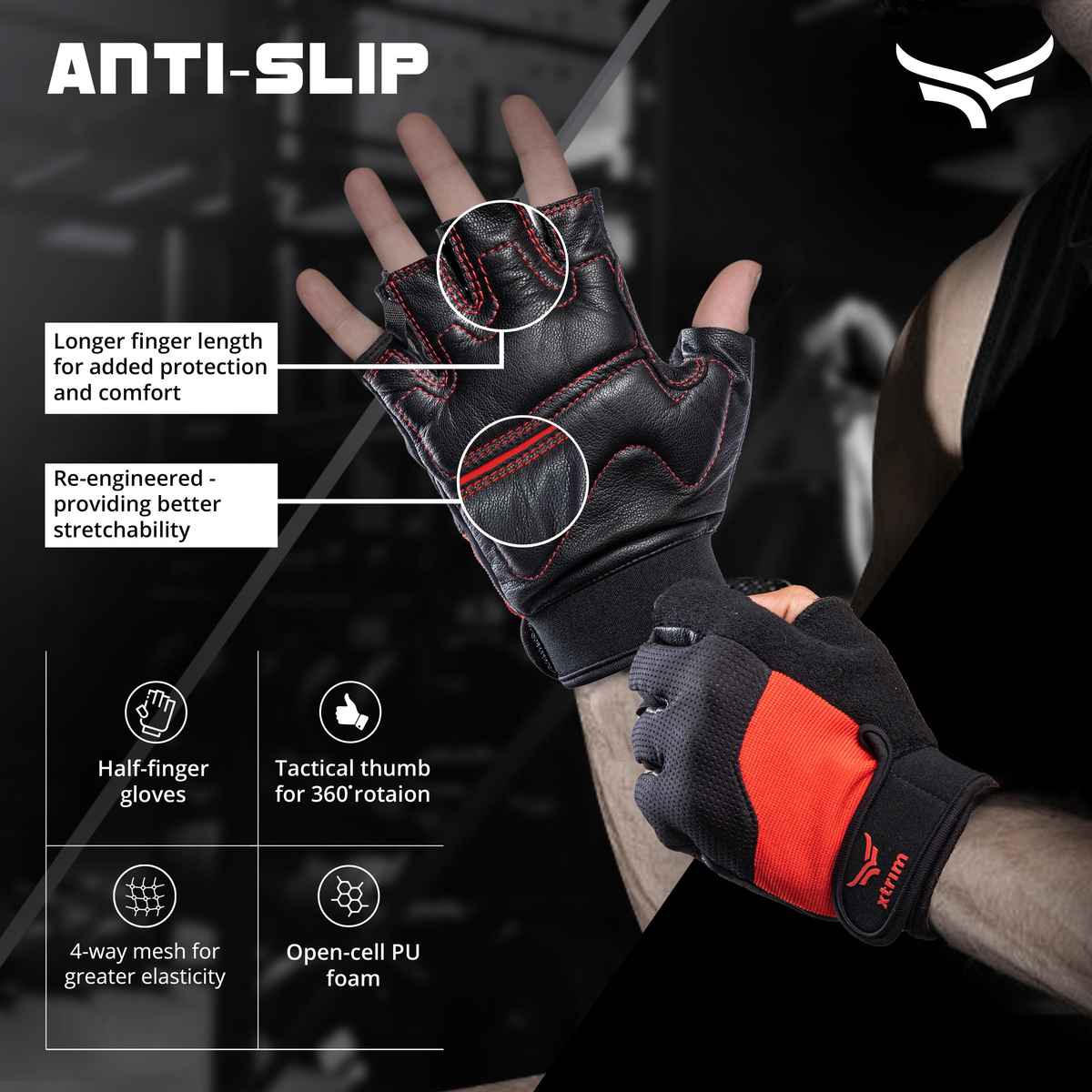 Xtrim Men's Solid Leather Gloves | Red - Free Size