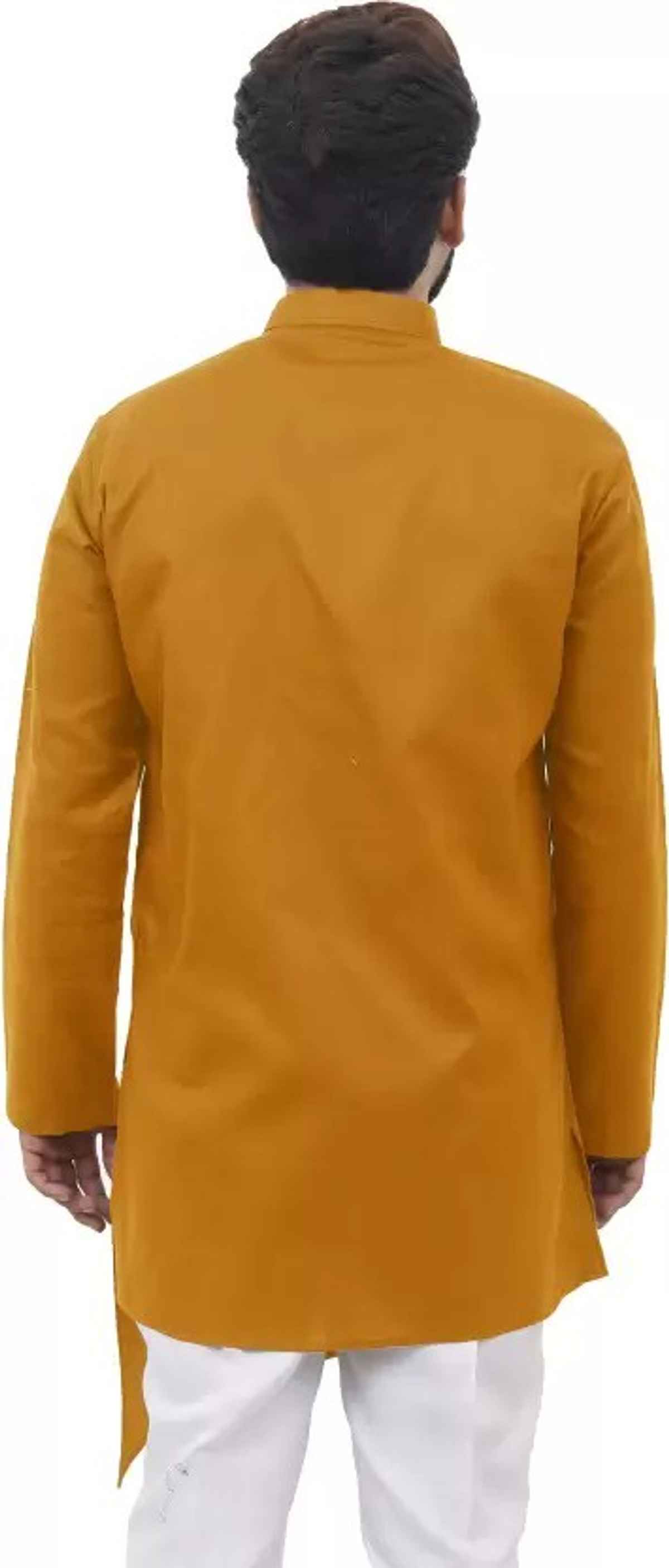 Tibra Collection Men Asymmetric Kurta - Mustard | Solid | Cotton Blend | XXL