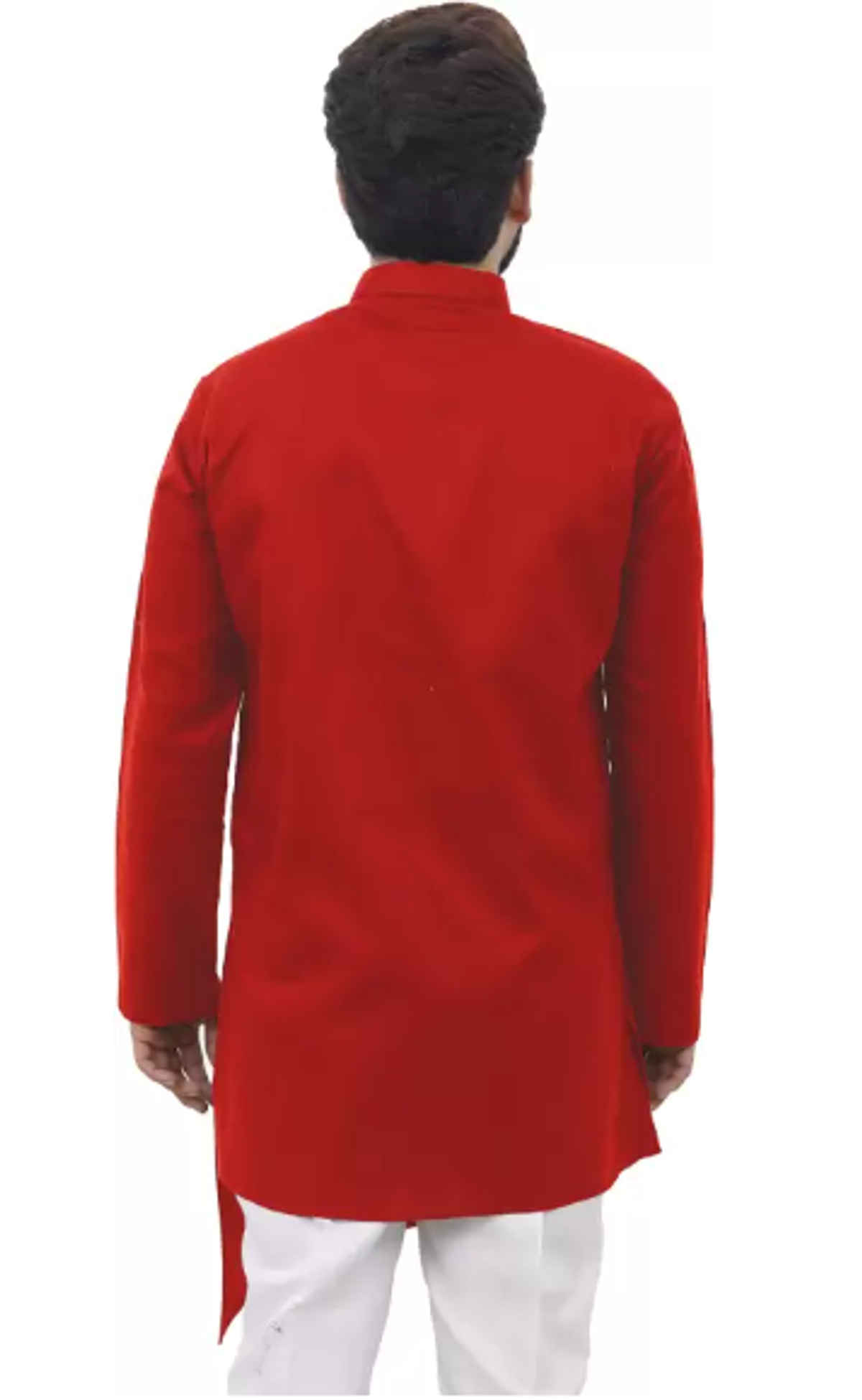 Tibra Collection Men Asymmetric Kurta - Red | Cotton Blend | M