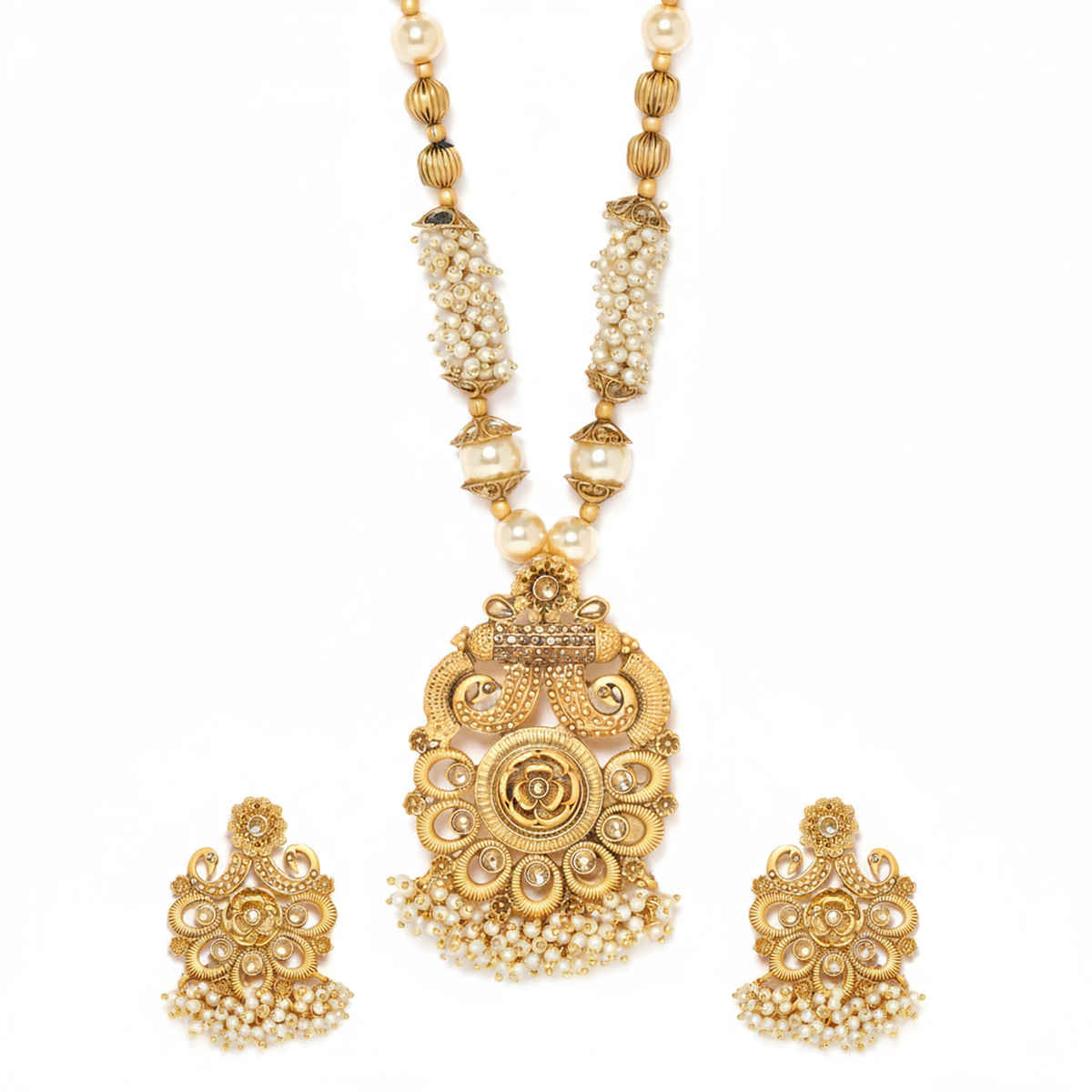 Rubans Gold-Plated Stone Studded Beaded Necklace Set