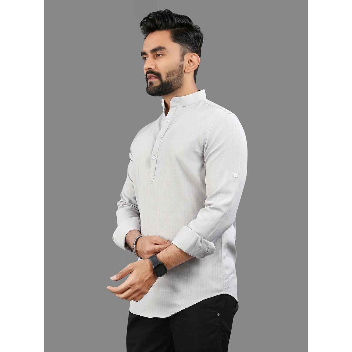 Allan Peter Men's Plain Short Kurta - Grey | L
