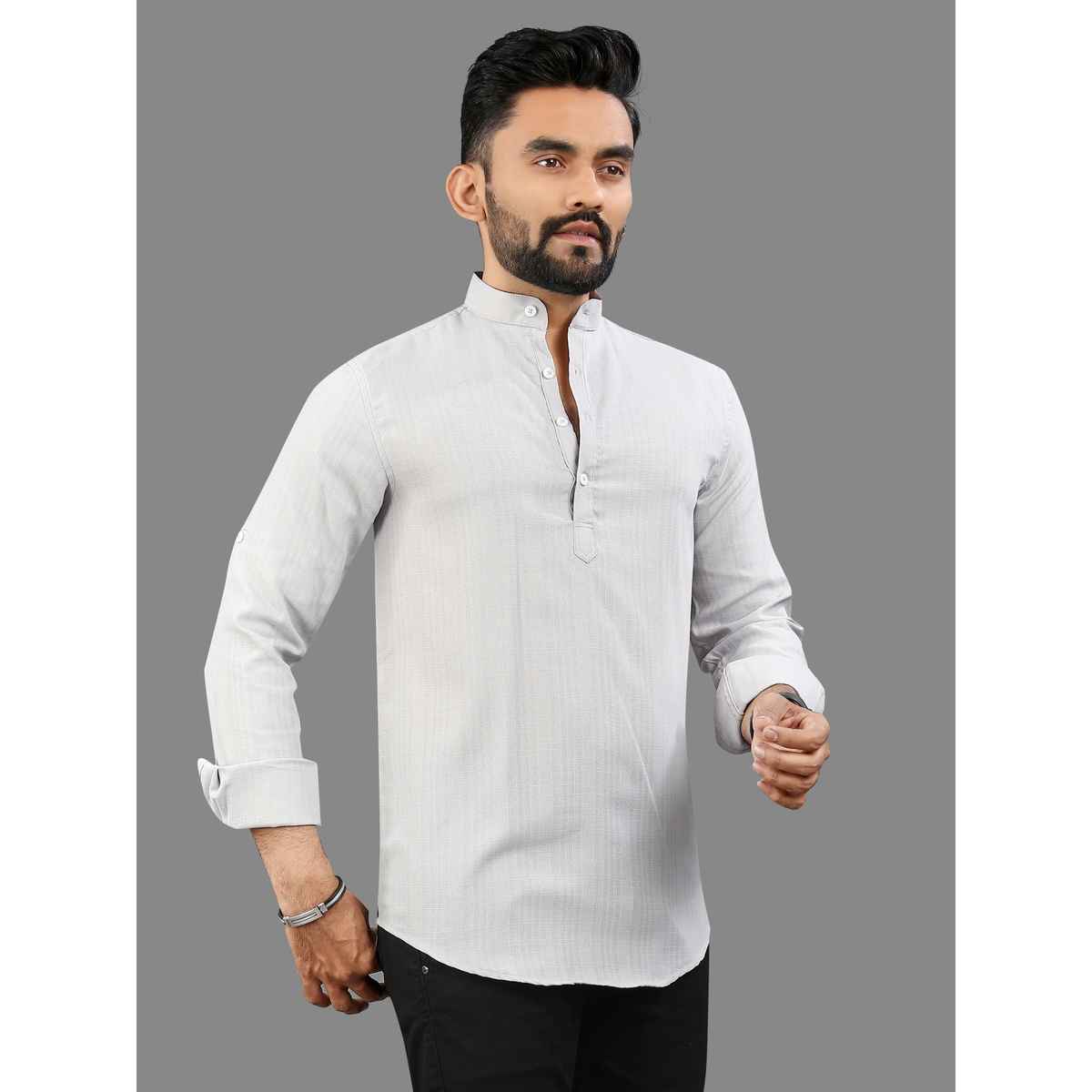 Allan Peter Men's Plain Short Kurta - Grey | L