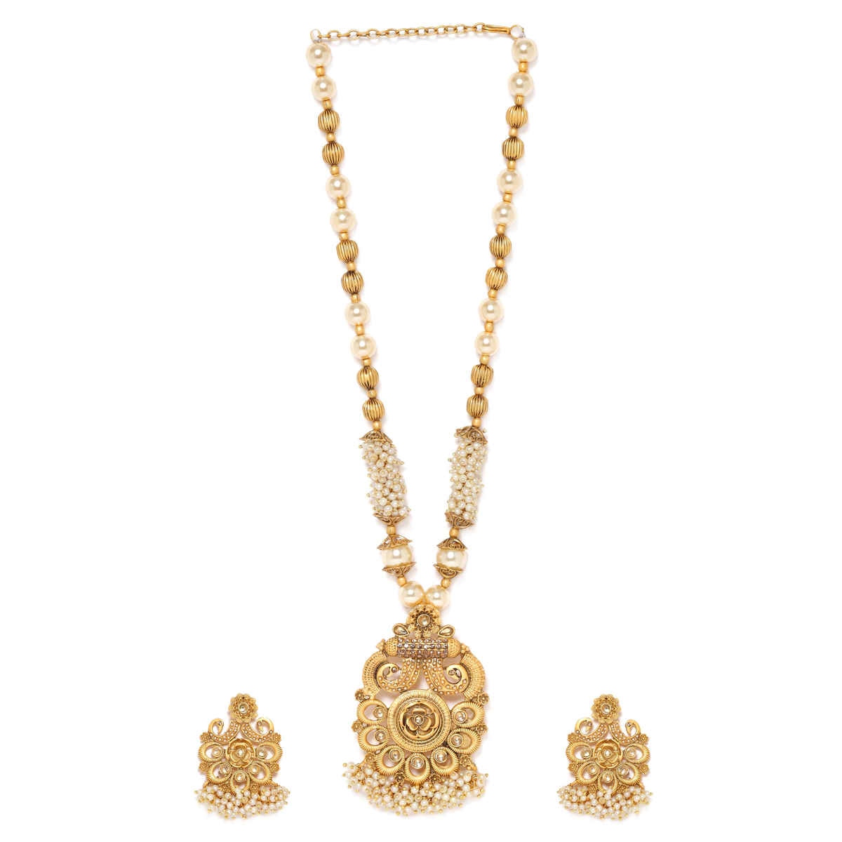 Rubans Gold-Plated Stone Studded Beaded Necklace Set