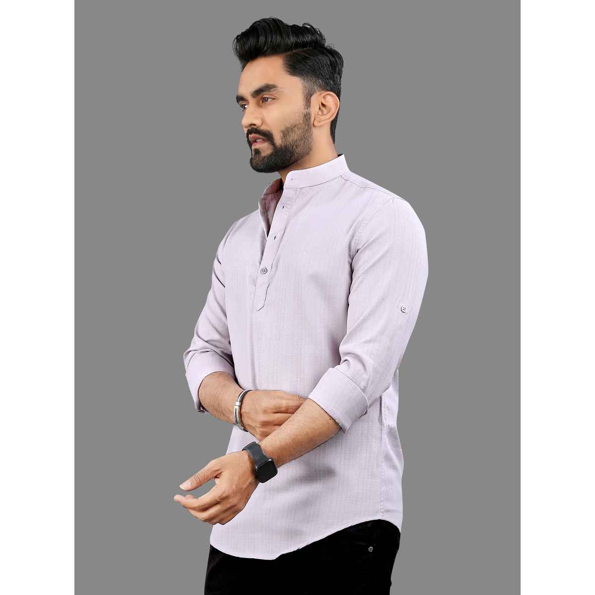 Allan Peter Men's Plain Short Kurta - Violet | XXL
