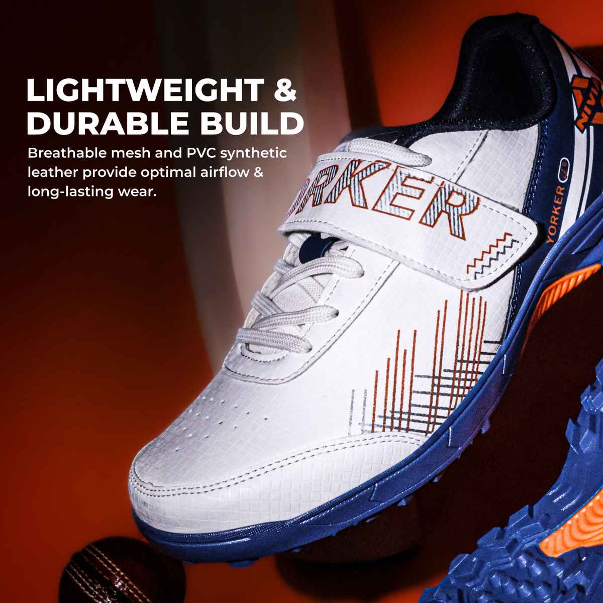 Nivia Men's Yorker 2.0 Cricket Shoes | Navy and Orange - UK 6