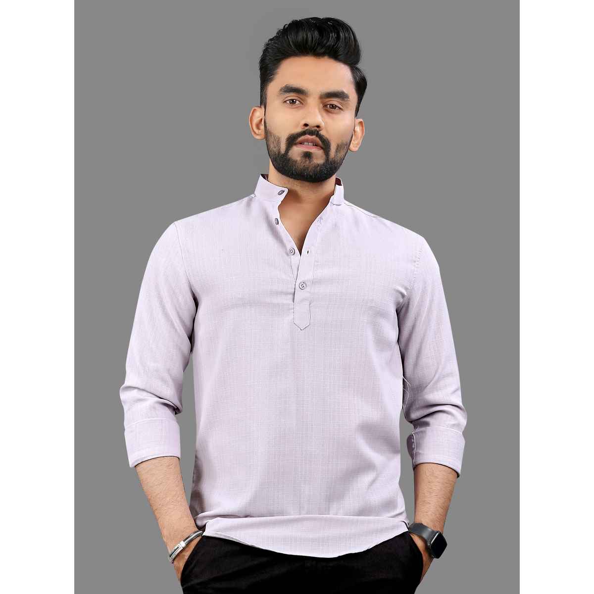 Allan Peter Men's Plain Short Kurta - Violet | XXL