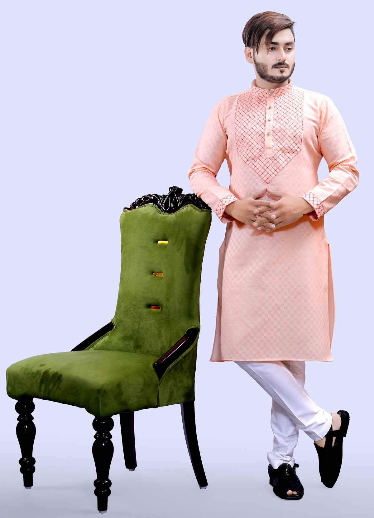 Tibra Collection Men Straight Kurta - Beige | Designer | Cotton Blend | XL