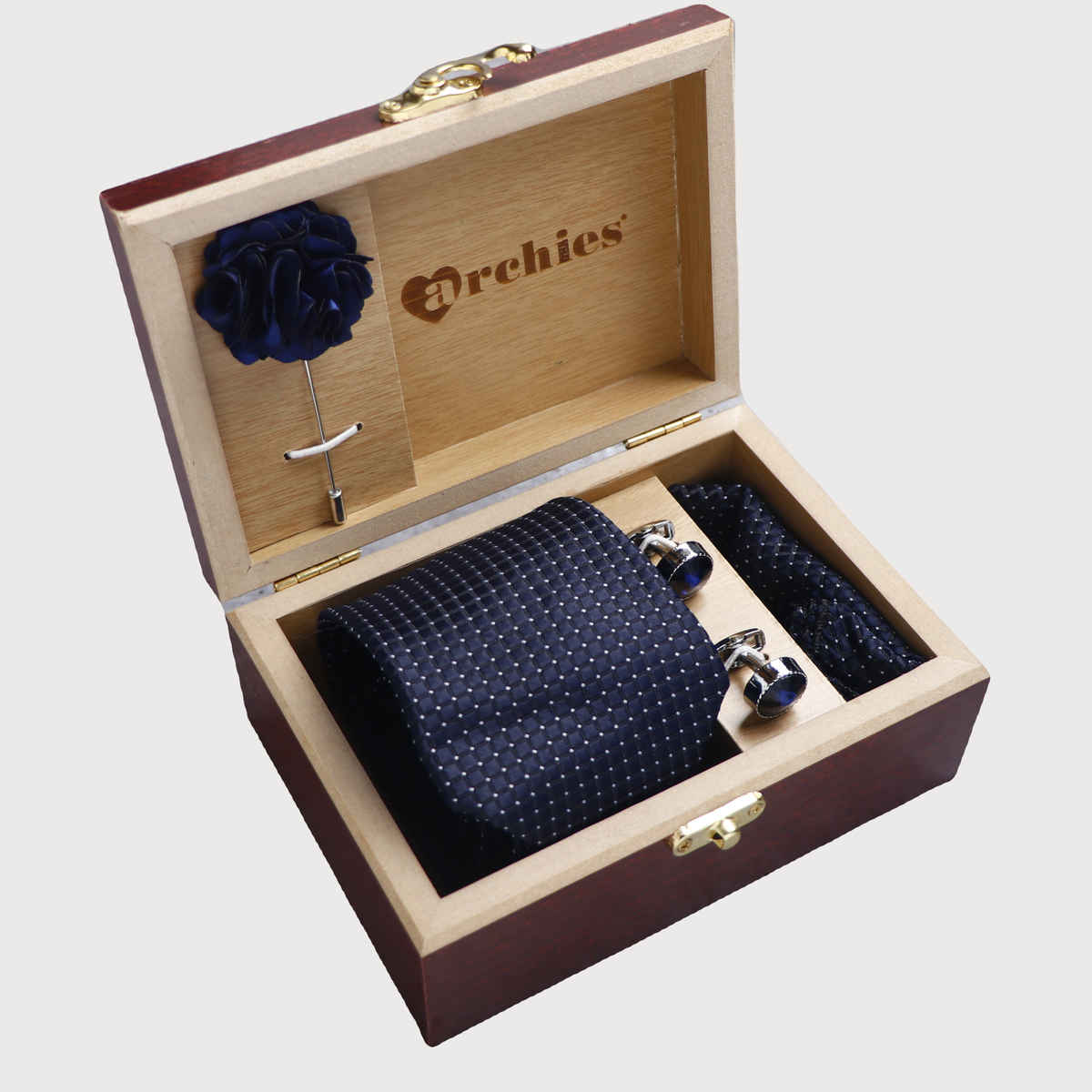Archies Blue And White Dot Tie & Cufflink Set
