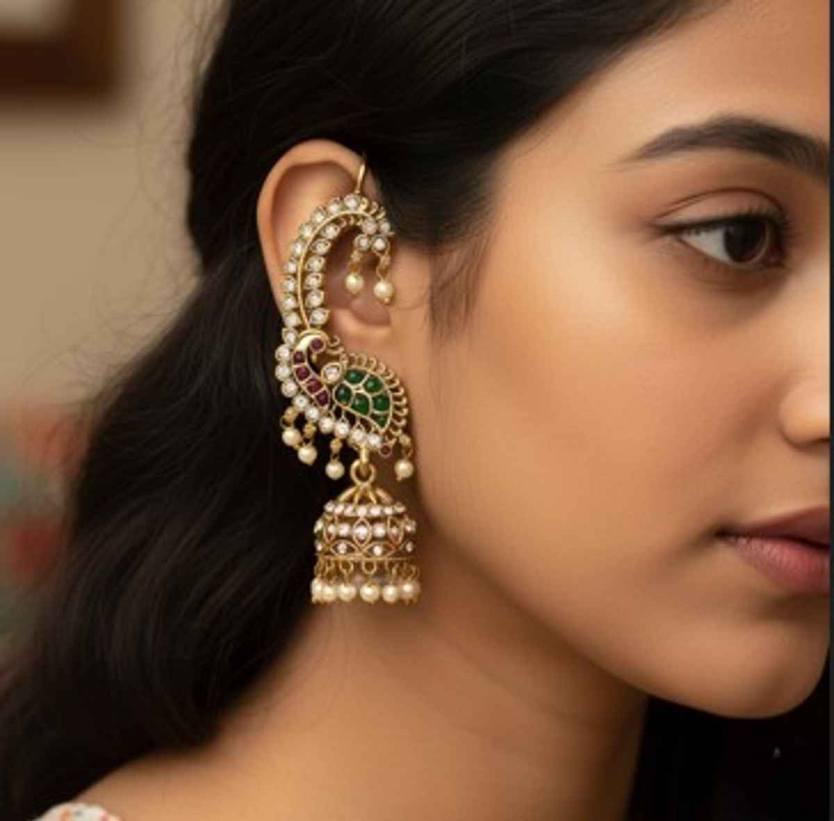 The Opal Factory Temple Jewelry Karnphool Kundan Peacock | Moti Work | Gold Multi