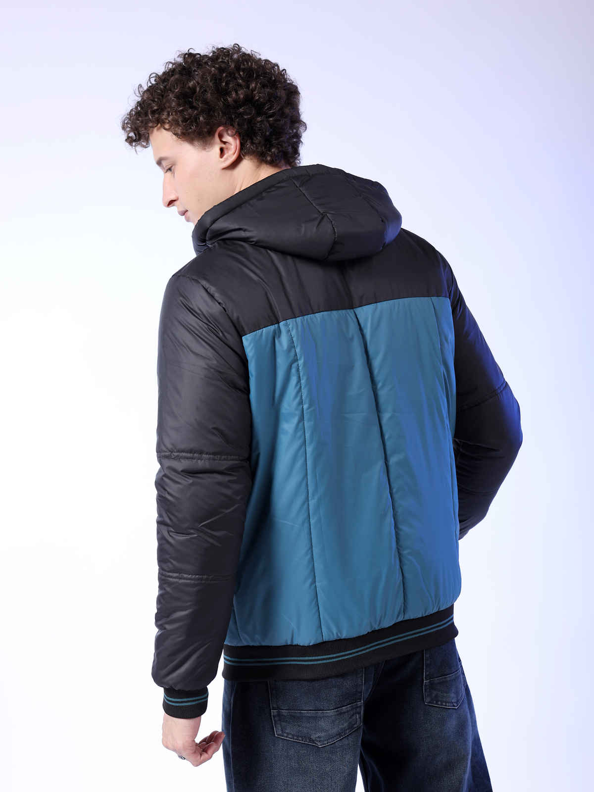 The Indian Garage Co Men's Regular Colourblocked Jacket | Teal - 2XL