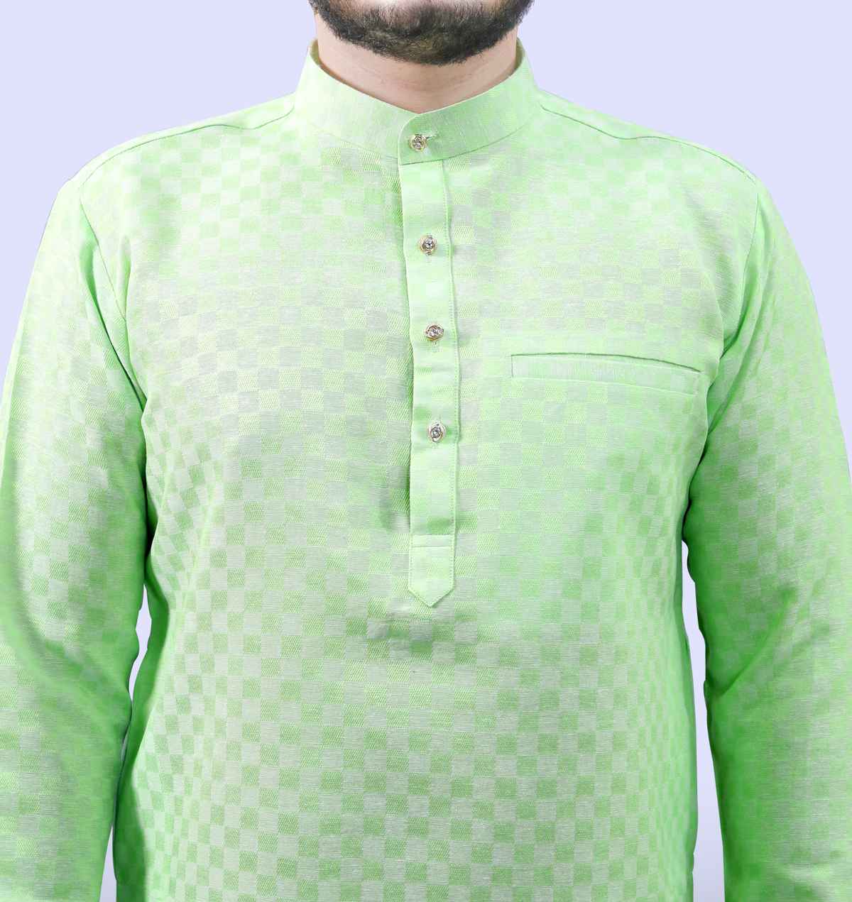 Tibra Collection Men Kurta - Green | Block Pattern | Cotton Blend | XL
