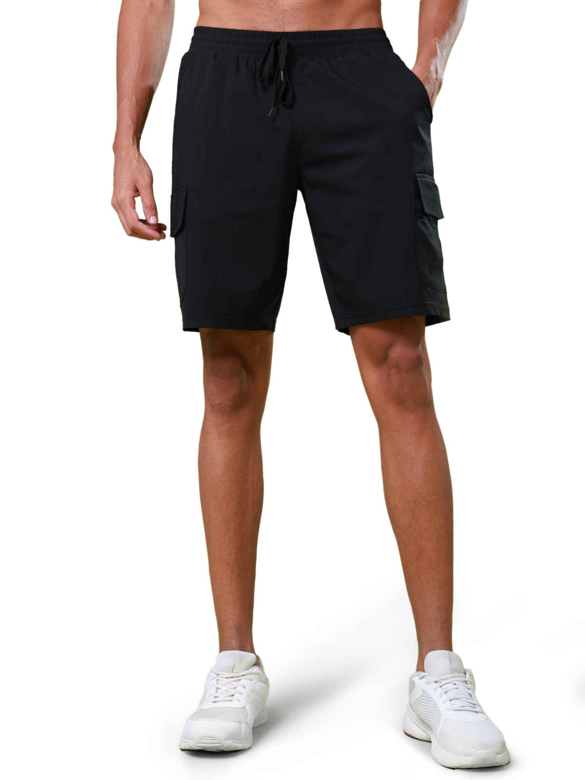 Technosport Men Poly Solid Slim Fit Sports Shorts with TS FLEXI | Black | L