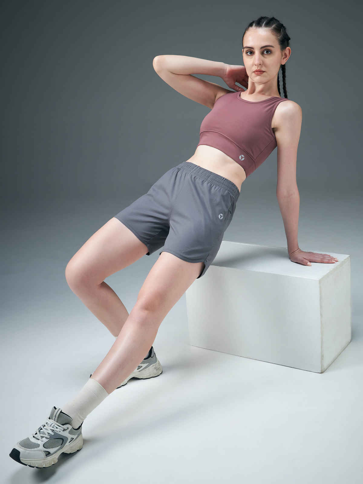 Technosport Women's Regular Fit Sports Shorts with TS FLEXI for Running & Gym | Grey - M