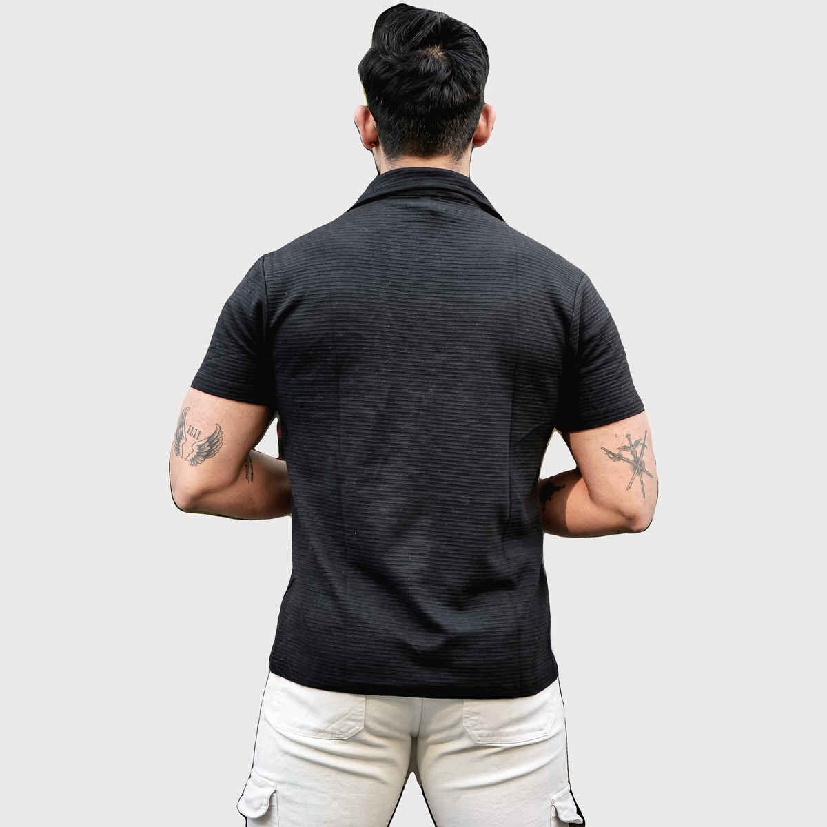 Gritstones Men s Black Self Design Zipper T-shirt | M