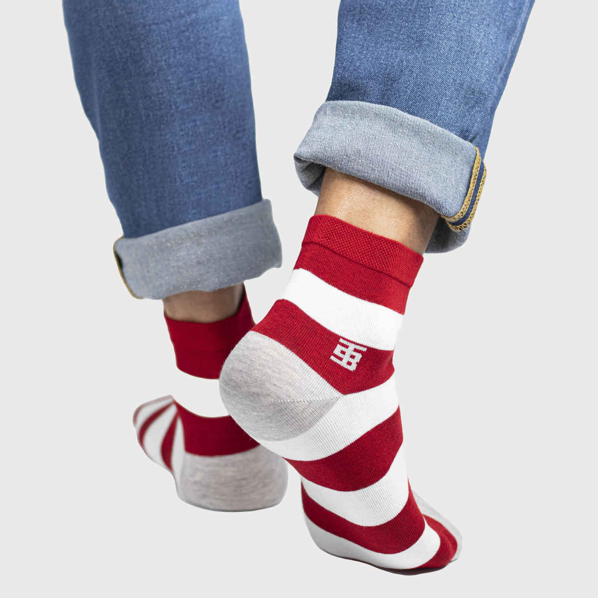 Socksoho Men's Striped 95% Combed Cotton and 5% Spandex Socks | Red and White - Free Size