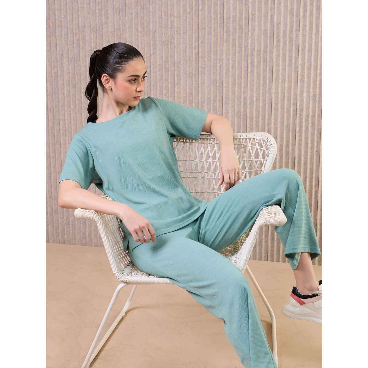 Technosport Women's Relaxed Fit Round Neck T-shirt with DOUBLE COOL - Lake Green Melange XL