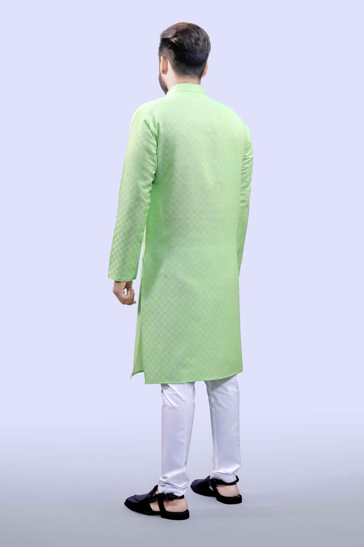 Tibra Collection Men Kurta - Green | Block Pattern | Cotton Blend | XL