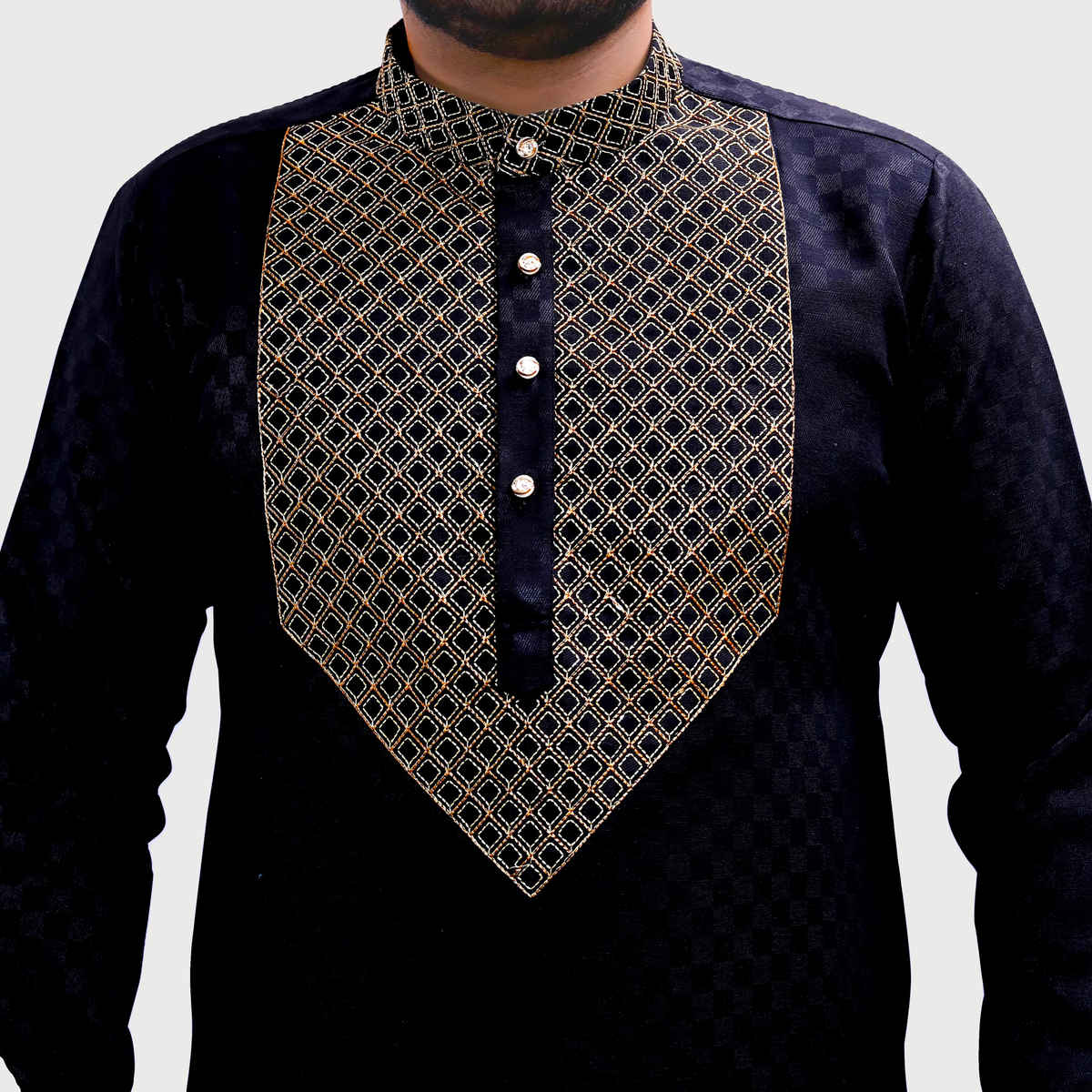 Tibra Collection Men Straight Kurta - Black | Designer | Cotton Blend | XL