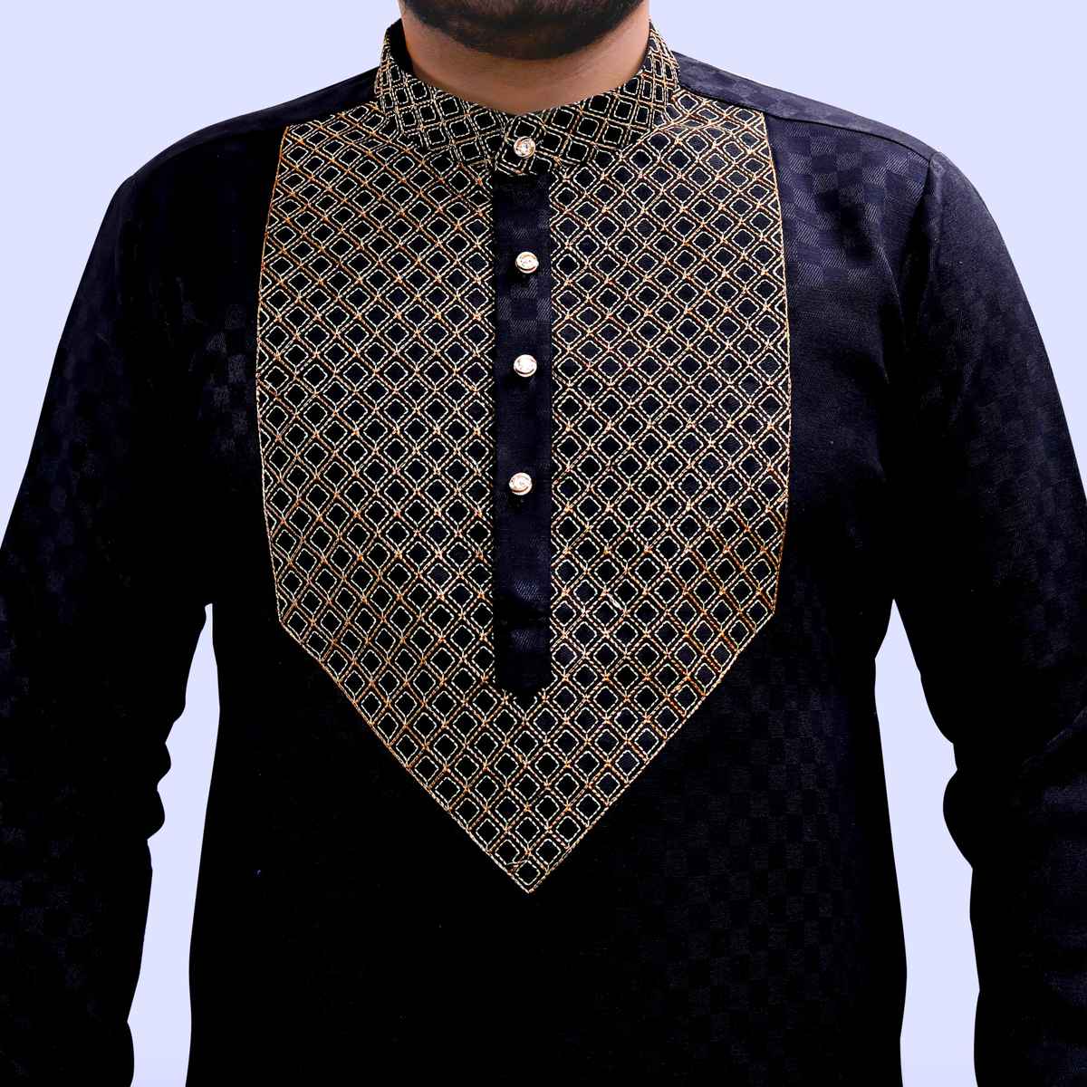 Tibra Collection Men Straight Kurta - Black | Designer | Cotton Blend | L