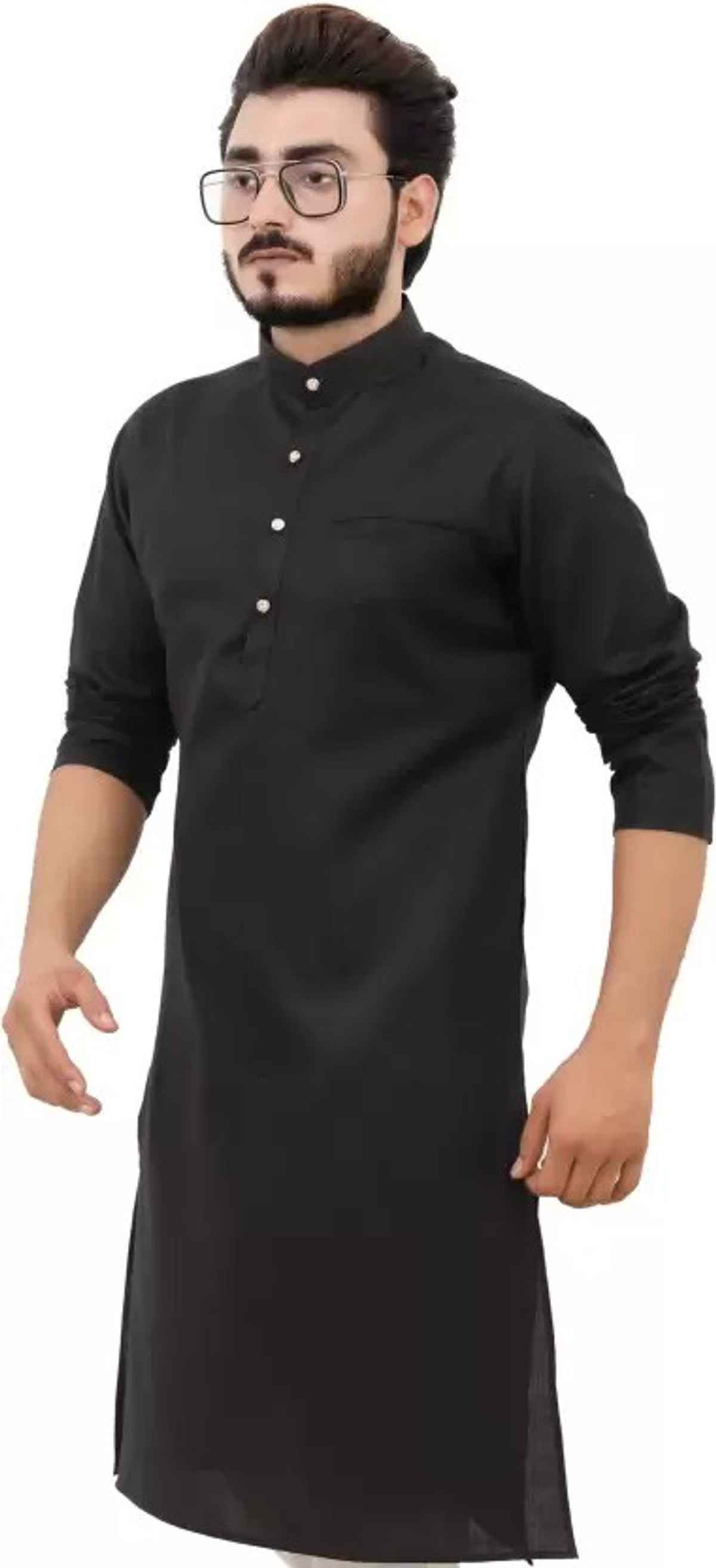 Tibra Collection Men Straight Kurta - Black | Solid | Cotton Blend | S