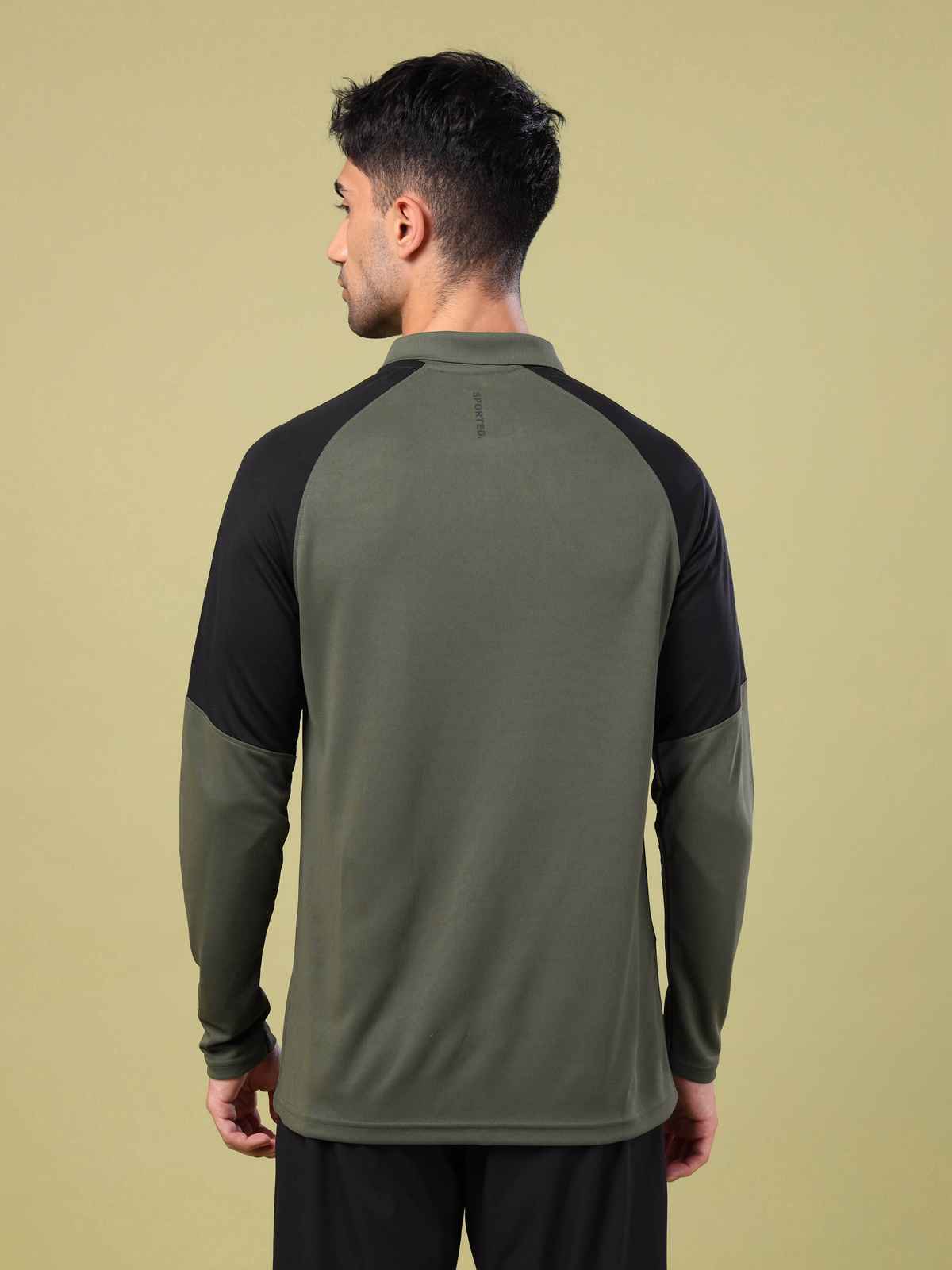 Technosport Men's Poly Colorblock Slim Fit Polo Full Sleeve Sports T-shirt | Beetle - XL