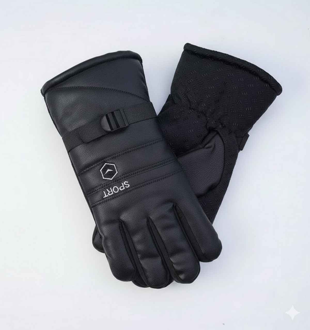 Infispace Men's Winter Waterproof Sport Gloves with Leather Lining & Adjustable Strap | Black