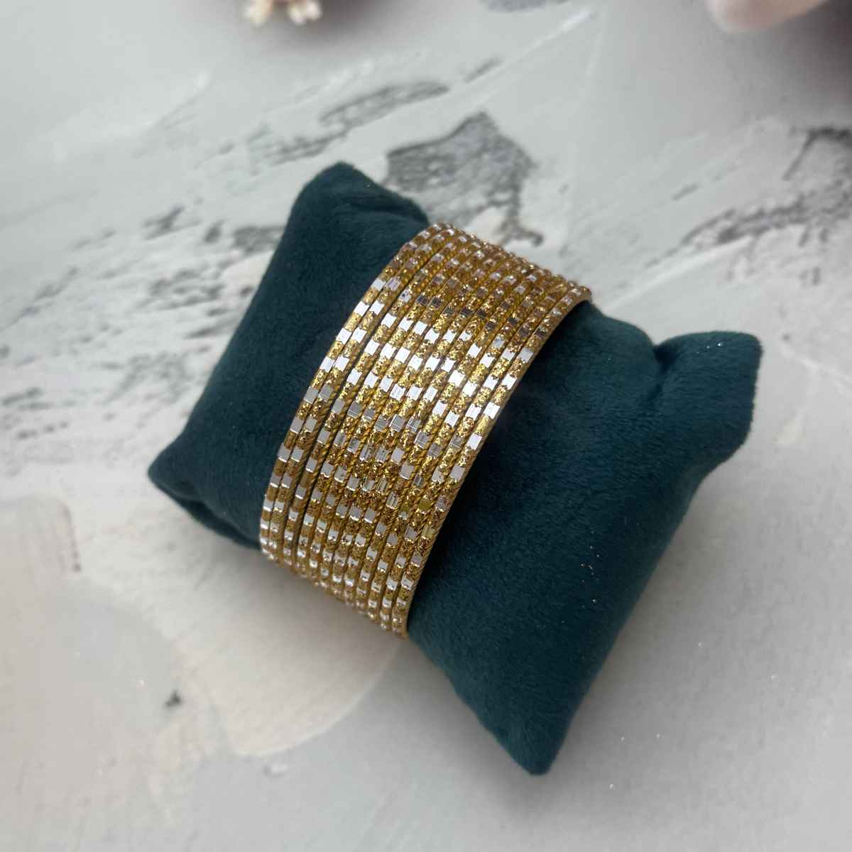 The Opal Factory Metal Bangles with Shimmering Golden Texture Pattern | Gold - Size 2.8