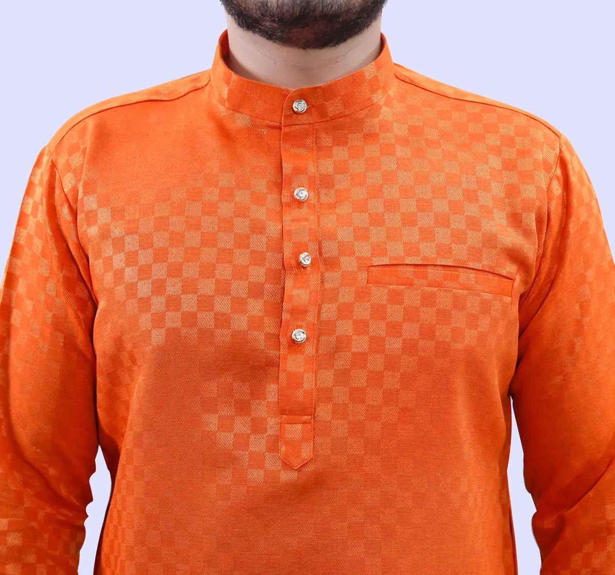 Tibra Collection Men Kurta - Orange | Block Pattern | Cotton Blend | L
