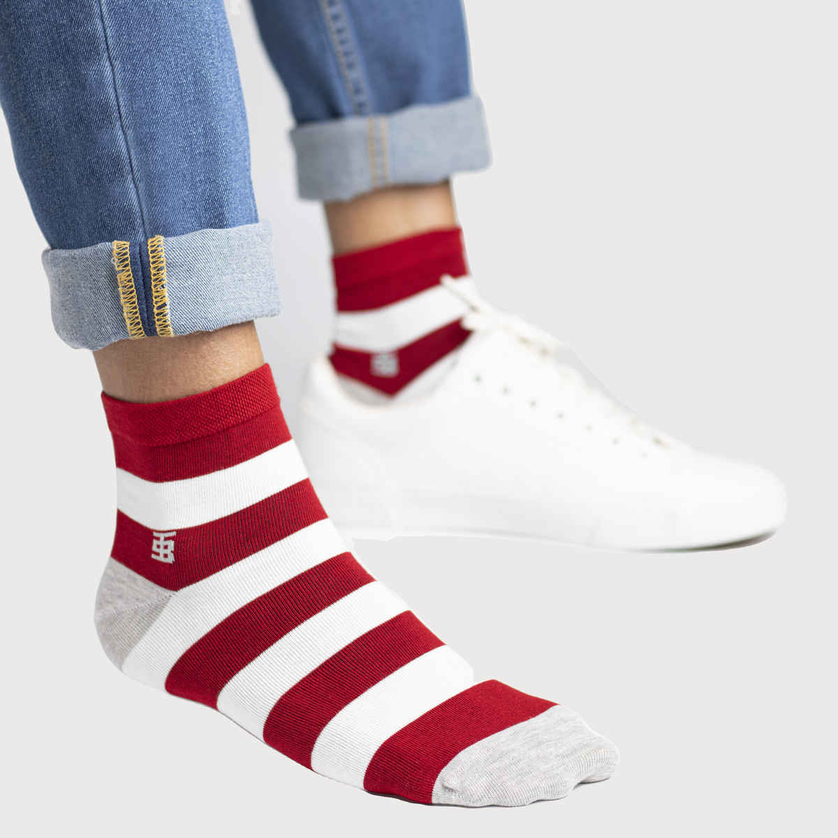 Socksoho Men's Striped 95% Combed Cotton and 5% Spandex Socks | Red and White - Free Size