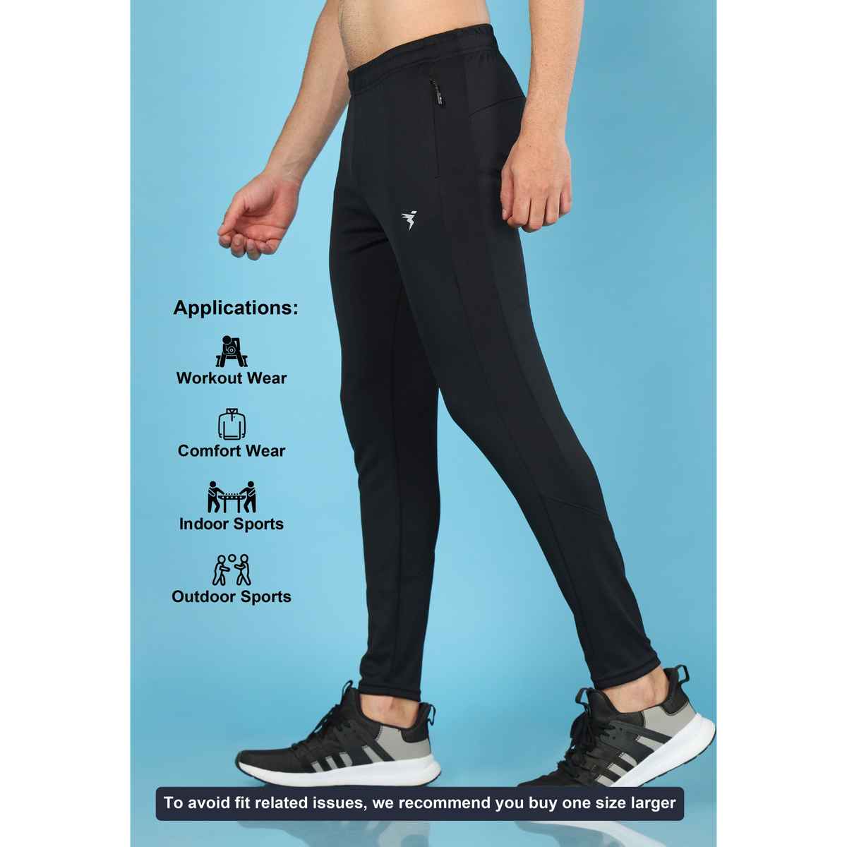 Technosport Men Poly Solid Slim Fit Sports Trackpants with TECHNO DRY | Black | XXL