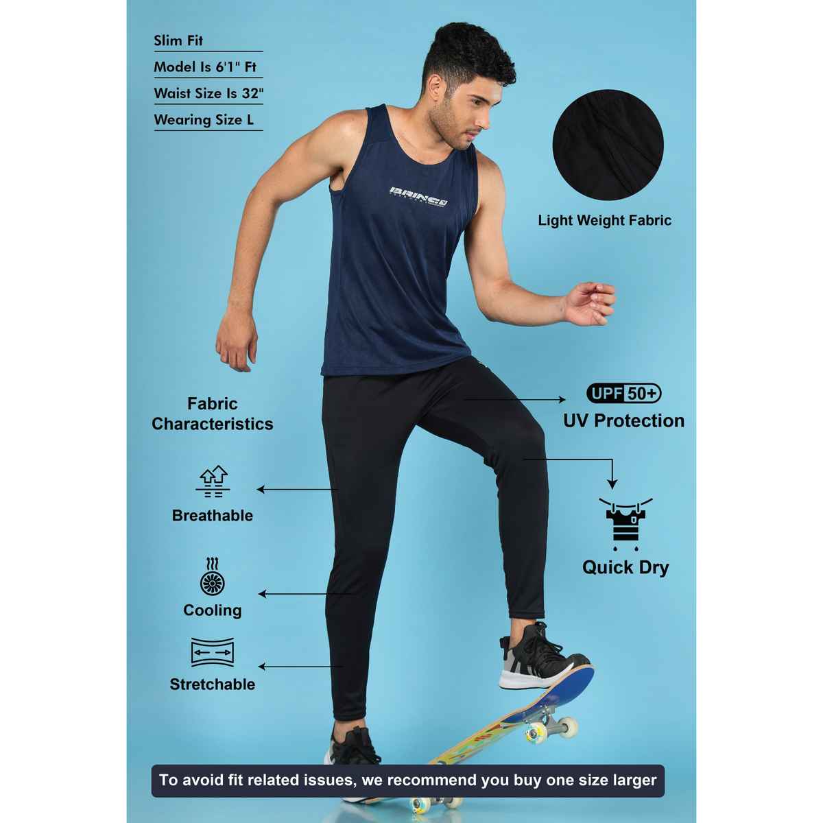 Technosport Men Poly Solid Slim Fit Sports Trackpants with TECHNO DRY | Black | XXL