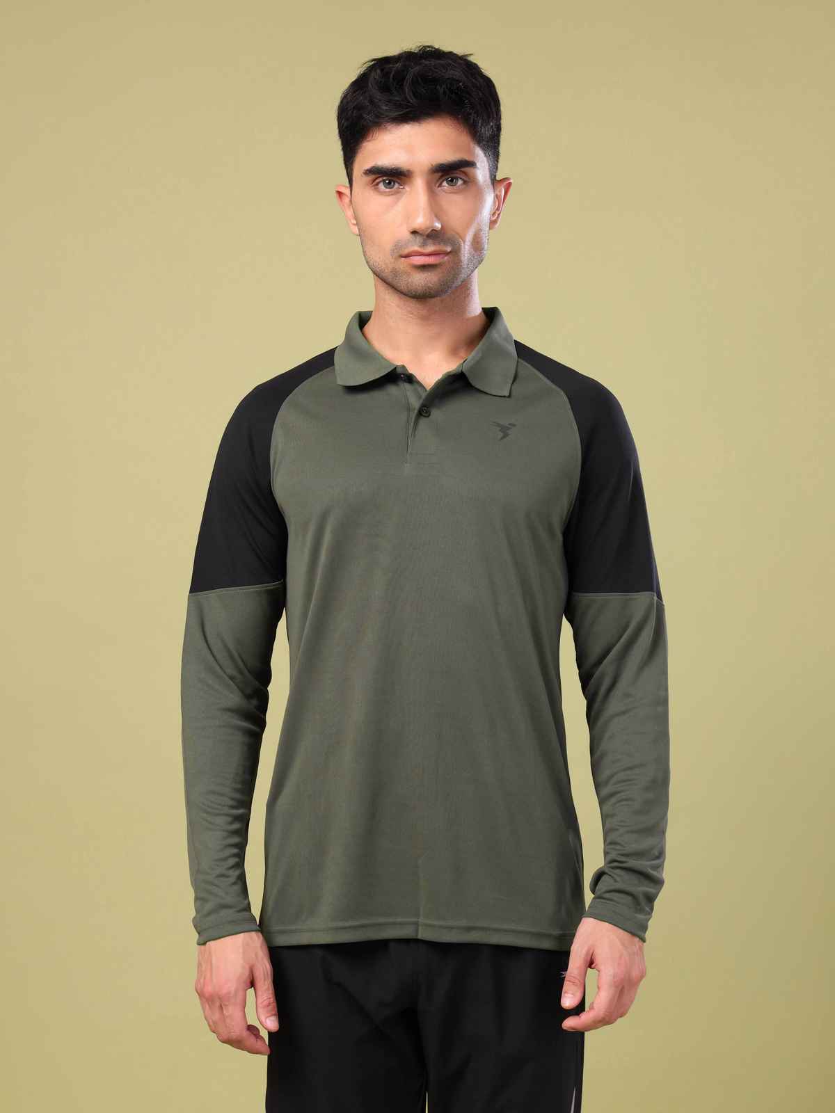 Technosport Men's Poly Colorblock Slim Fit Polo Full Sleeve Sports T-shirt | Beetle - XL