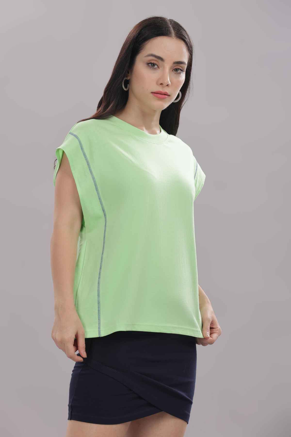 Springman Women's Cotton Tank Top | 160 GSM Fabric | Bio Washed | Round Neck | Green - L