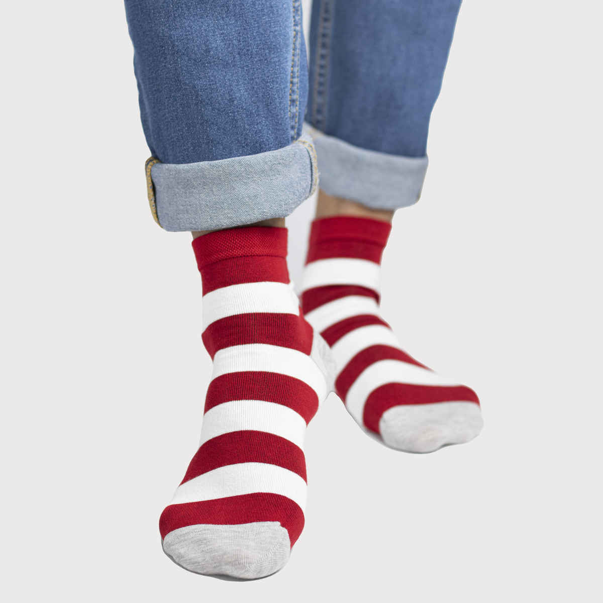 Socksoho Men's Striped 95% Combed Cotton and 5% Spandex Socks | Red and White - Free Size