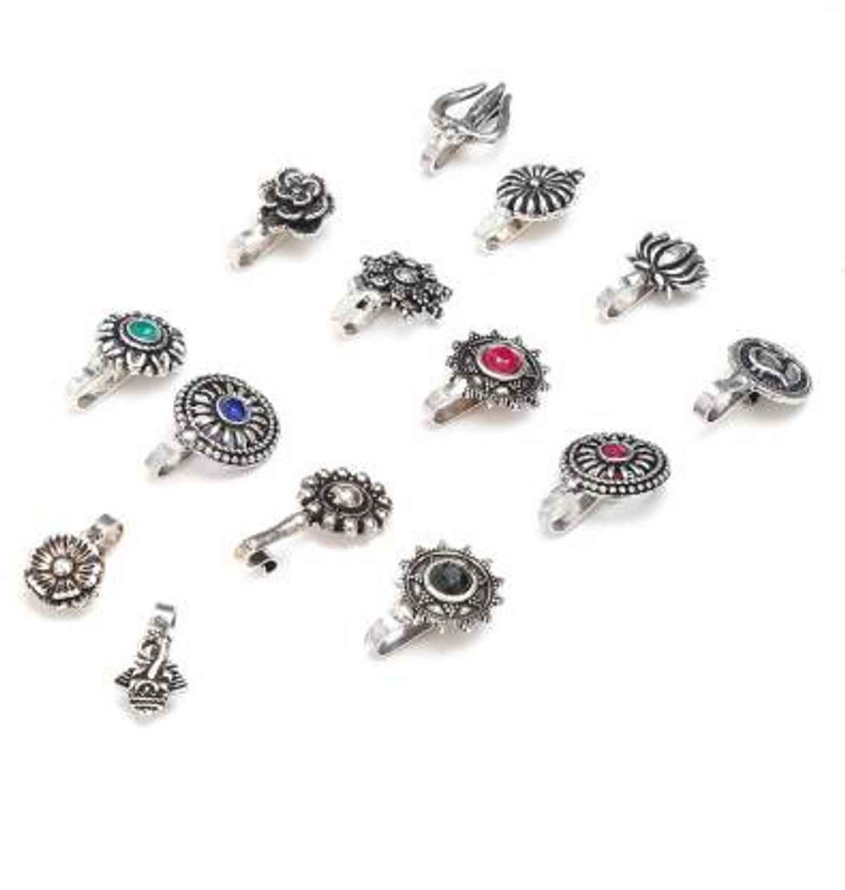 YouBella Silver Plated Alloy Nose Ring Set (YB - Nosepin - 1)