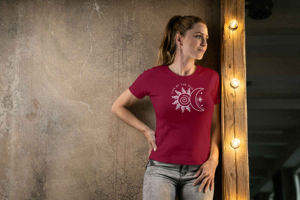 Outlaws Women's Cotton Rich Printed Half Sleeve Round Neck T - Shirt | Maroon - M